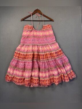 Vintage Y2K ANGIE Pink and Orange Floral Halter Babydoll Dress, Size Small / Med